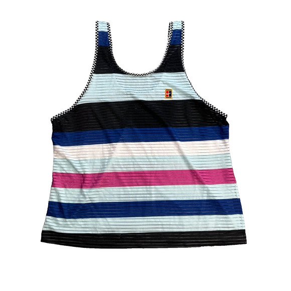 Nike Court Tennis Dri-Fit Tank Top Sheer Blue/ Black/Pink Stripe Women's Large - Picture 1 of 10